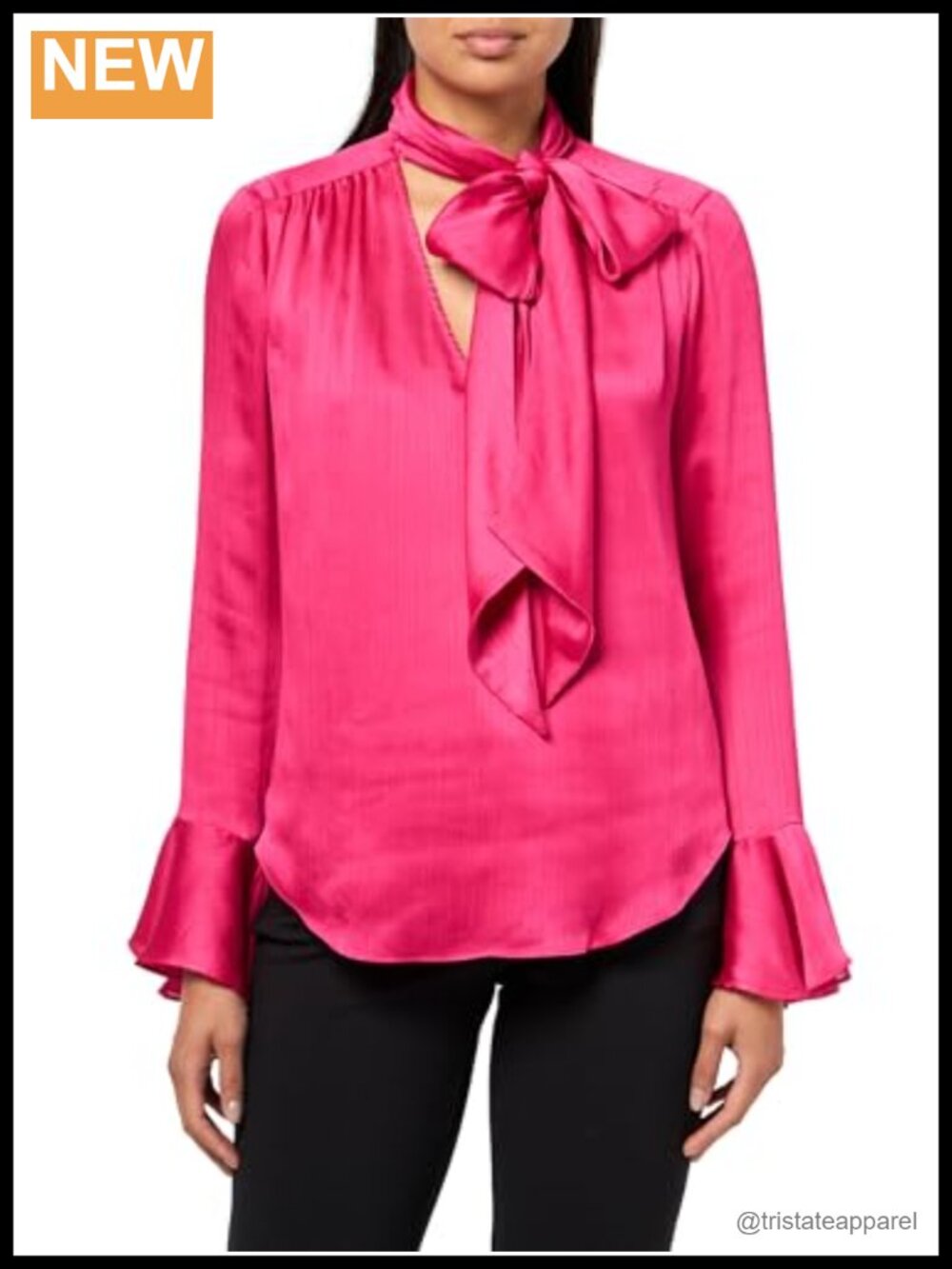 Trina Turk Alora Blouse Scarf Tie Long Flare Sleeves Crinkle Georgette